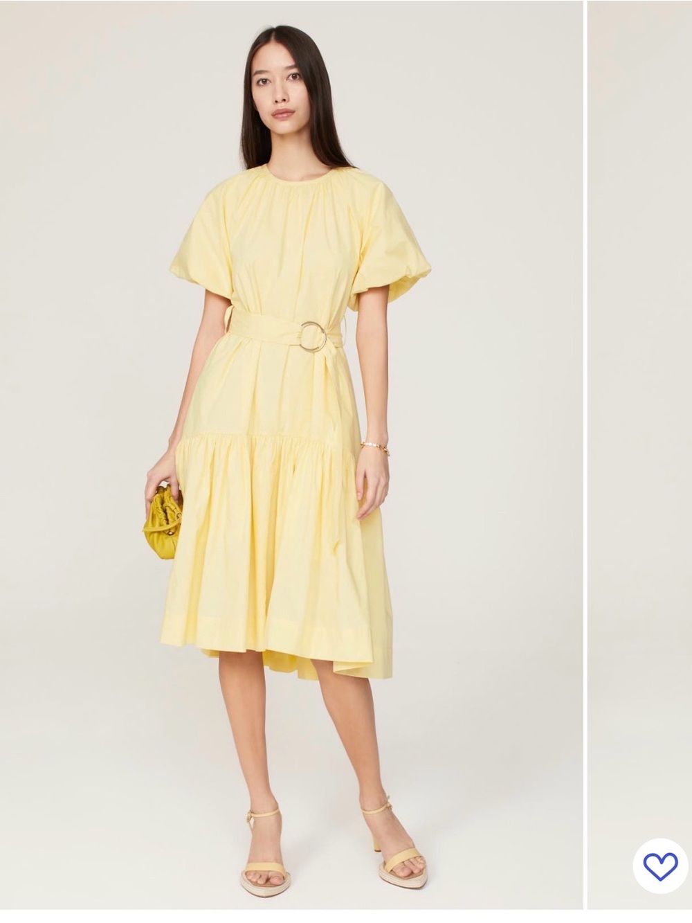 Light Yellow 100% Cotton Tiered Midi Dress with Waist Tie